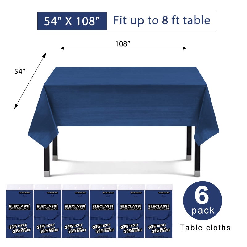 Eleclassi Navy Blue 6 Pack Premium Disposable Plastic Tablecloth 54 x 108 in - Plastic Table Cloth Disposable Tablecloth for Rectangle Table Up to 8 Feet - Image 2